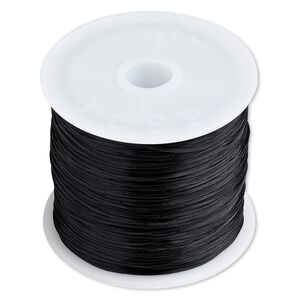 Cord, stretch, elastic floss, black, 0.5mm diameter, 3-pound test . Sold per 150-foot spool.