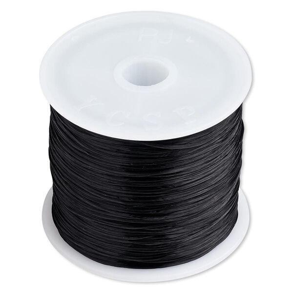 Cord, stretch, elastic floss, black, 0.5mm diameter, 3-pound test . Sold per 150-foot spool. image number 0