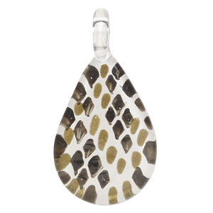 Focal, lampworked glass 1pkg1, opaque multicolored with gold-colored glitter, 45x24mm single-sided teardrop.