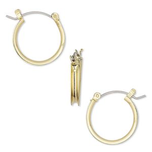 Earring hoop 1pkg2 "pewter" (zinc-based alloy), 20mm round / 2mm wide channel / latch-back, gold-finished / steel 1 pair