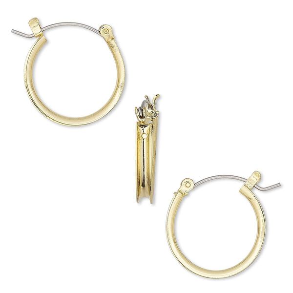 Earring hoop 1pkg2 "pewter" (zinc-based alloy), 20mm round / 2mm wide channel / latch-back, gold-finished / steel 1 pair image number 0