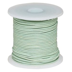 Cord, leather (dyed), sky blue, 0.5-0.8mm round. Sold per 25-yard spool.