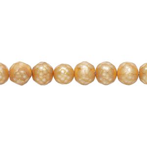 Pearl, cultured freshwater (dyed), gold, 5-6mm faceted semi-round with 0.2-0.7mm hole, C grade, Mohs hardness 2-1/2 to 4. Sold per 15-1/2" to 16" strand.