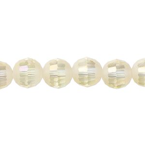 Bead 1pk 96 facets translucent crystal opal AB half-matte, Celestial Crystal® 10mm round 8 inch