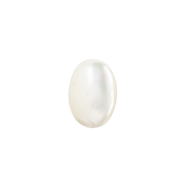 Cabochon, mother-of-pearl shell (bleached), white, 14x10mm calibrated oval, Mohs hardness 3-1/2. Sold per pkg of 2. image number 0