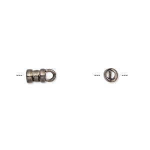 Crimp end, gunmetal-plated brass, 6.5x4mm tube with loop, 2.5mm inside diameter. Sold per pkg of 2.