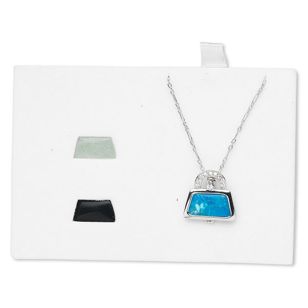 Necklace, multi-gemstone (natural / dyed) / cubic zirconia / rhodium-finished sterling silver, clear, purse, 16 inches with 2-inch extender chain and springring clasp. Sold individually. image number 0