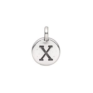 Drop, TierraCast®, antique silver-plated pewter (tin-based alloy), 11.5mm single-sided round with textured alphabet letter "X." Sold per pkg of 2.
