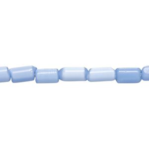 Bead, cat's eye glass (fiber optic glass), blue, 5x4mm-6x5mm round tube. Sold per 14-inch strand, approximately 60 beads.
