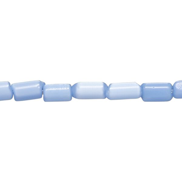 Bead, cat's eye glass (fiber optic glass), blue, 5x4mm-6x5mm round tube. Sold per 14-inch strand, approximately 60 beads. image number 0