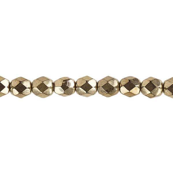 Bead, Czech fire-polished glass, opaque light bronze, 6mm faceted round. Sold per pkg of 1,200 (1 mass). image number 0