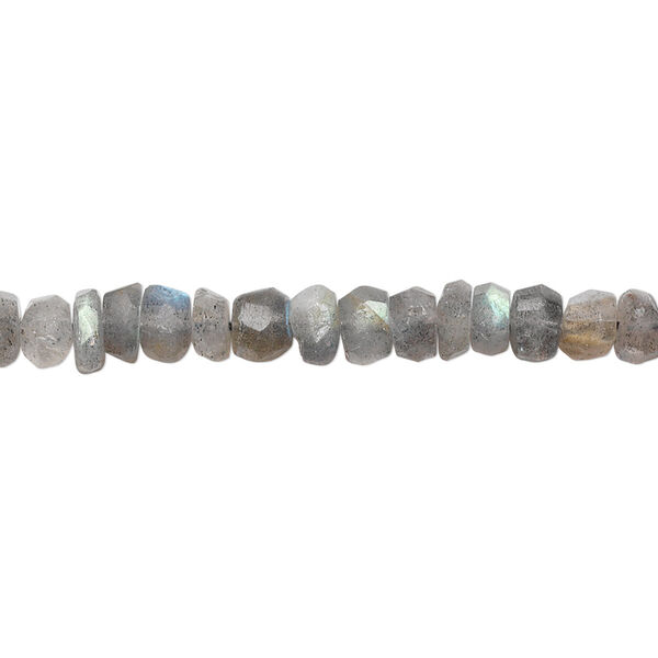 Bead, labradorite (natural), 5x3mm hand-cut faceted rondelle, C grade, Mohs hardness 6 to 6-1/2. Sold per 15-1/2" to 16" strand. image number 0