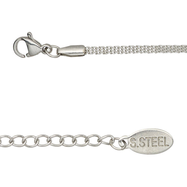 Chain, stainless steel, 1.5mm flat, 16 inches with 2-inch extender chain and lobster claw chain. Sold individually. image number 0