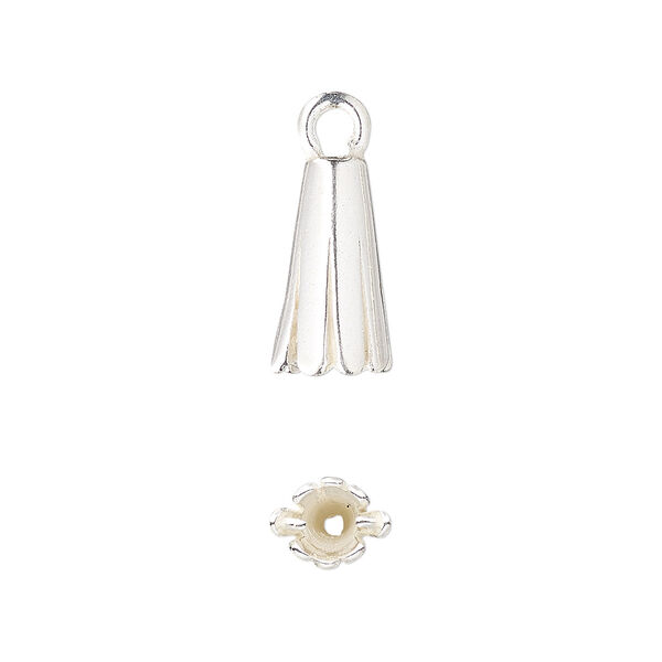 Bail, JBB Findings, pinch, sterling silver, 10x5mm cone with top loop. Sold per pkg of 2. image number 0