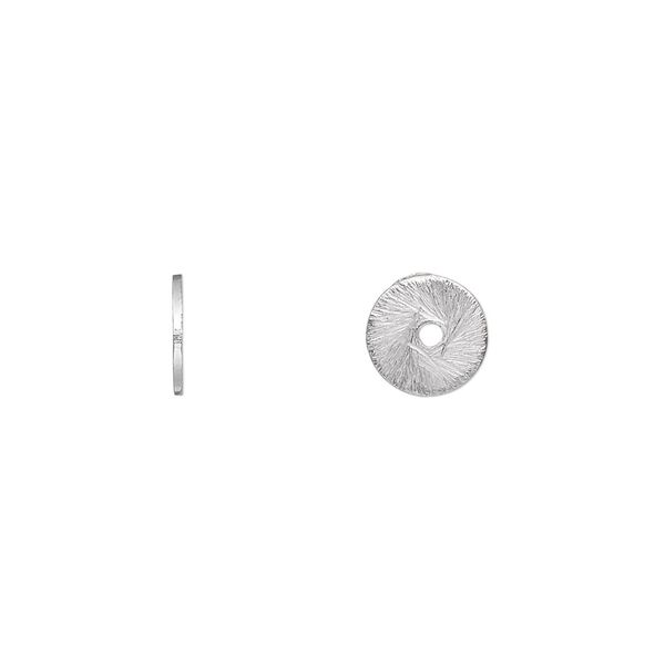 Bead, silver-plated brass, 8x1mm brushed heishi. Sold per pkg of 20. image number 0