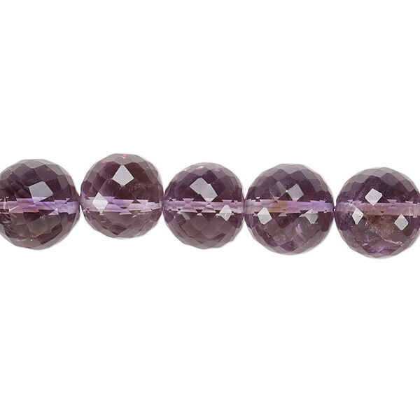 Bead, amethyst (natural), 8-10mm hand-cut micro-faceted round with 0.4-1.4mm hole, B+ grade, Mohs hardness 7. Sold per 7-inch strand. image number 0