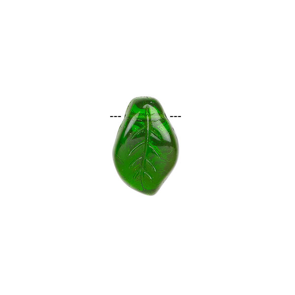 Bead, Czech pressed glass, emerald green AB, 14x9mm top-drilled leaf. Sold per 15-1/2" to 16" strand, approximately 60 beads. image number 1