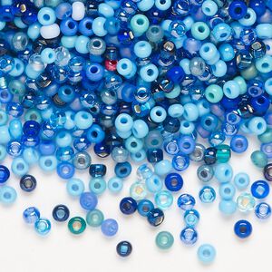 Seed bead mix, Preciosa Czech glass, pkg/50g, #8 round, opaque and translucent multi-blue.