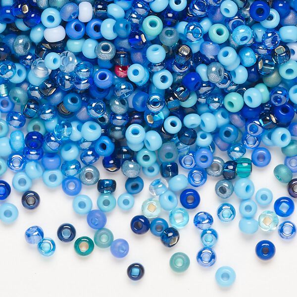 Seed bead mix, Preciosa Czech glass, pkg/50g, #8 round, opaque and translucent multi-blue. image number 0