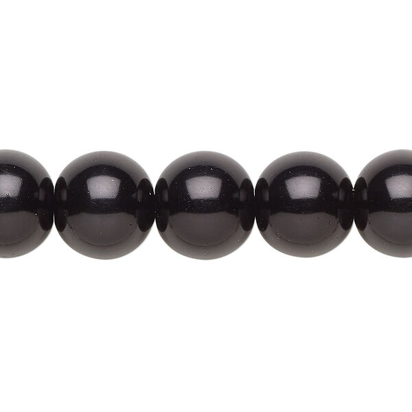 Bead, crystal pearl, black, 12mm round. Sold per 15-1/2" to 16" strand, approximately 30 beads. image number 0