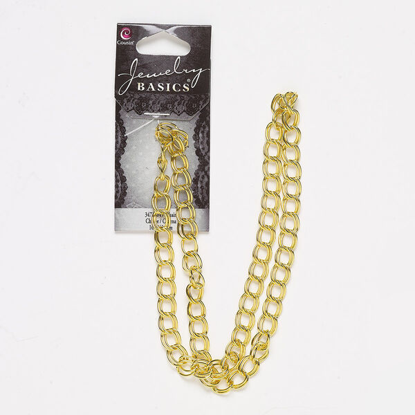 Chain, gold-finished steel, 6.6mm double curb, 16 inches. Sold individually. image number 0