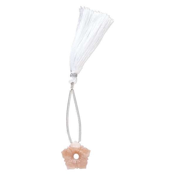 Peach moonstone 1pkg1, hand-cut top-drilled carved flower bead natural B grade, 20x20mm / 4mm center hole image number 1