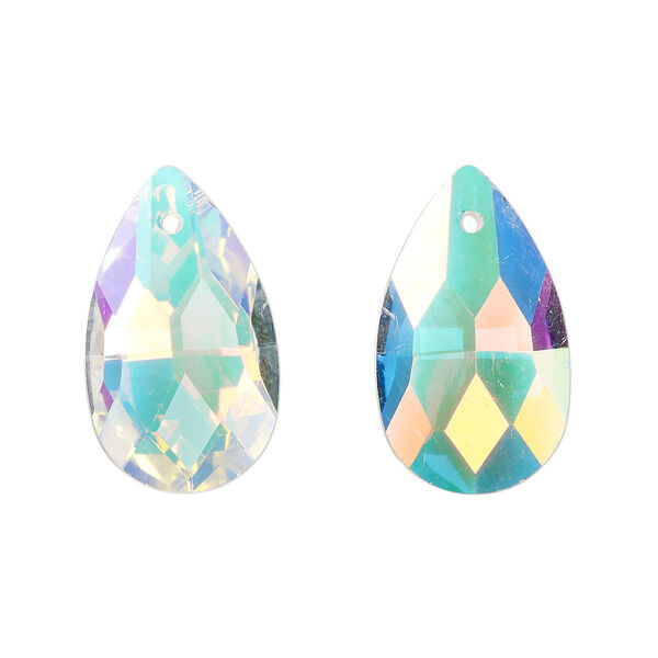 Drop, glass, translucent clear AB, 22x13mm teardrop. Sold per pkg of 8. image number 0