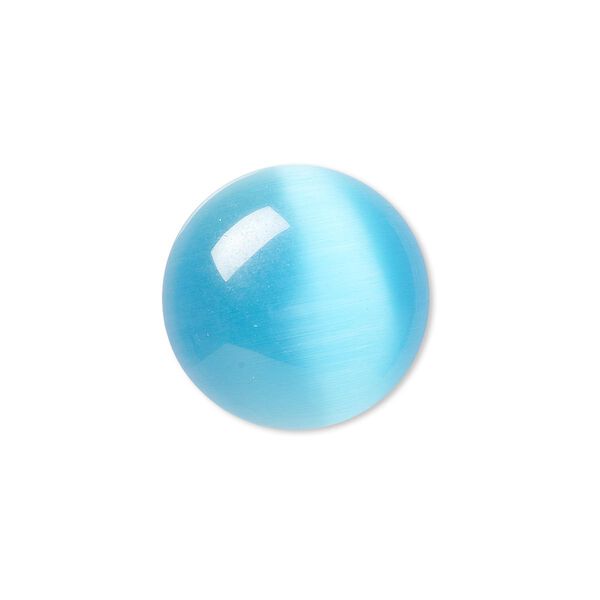 Cabochon, cat's eye glass (fiber optic glass), turquoise blue, 20mm calibrated round, quality grade. Sold per pkg of 4. image number 0