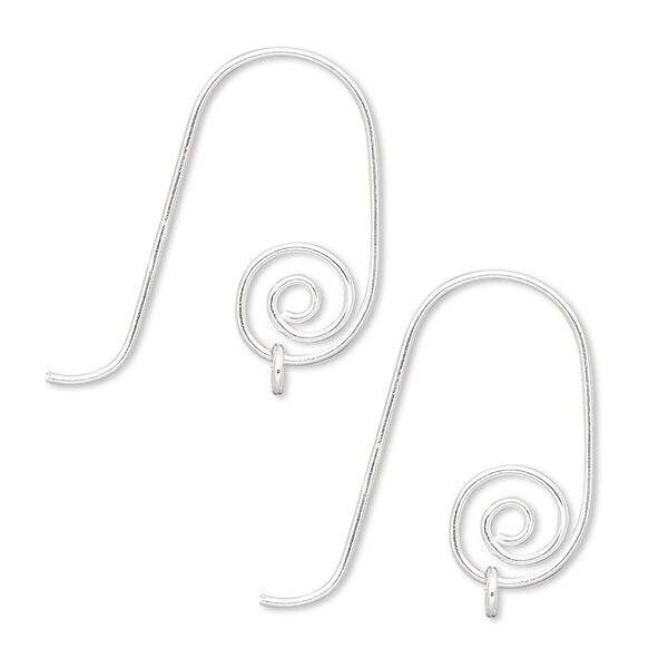 Ear wire, sterling silver-filled, 20mm spiral fishhook with 3.5mm closed jump ring, 21 gauge. Sold per pkg of 5 pairs. image number 0