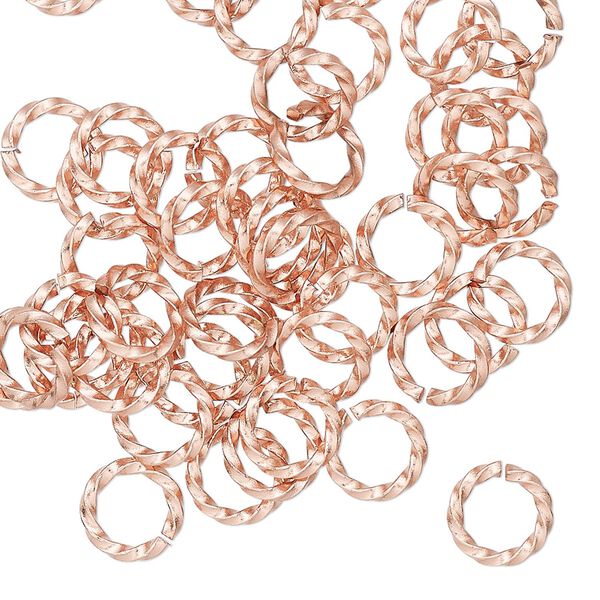 Jump ring, copper, 8mm hand-cut twisted round, 5.4mm inside diameter, 16 gauge. Sold per pkg of 50. image number 0