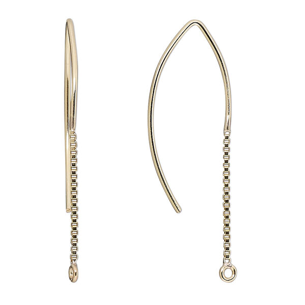 Ear wire, 14Kt gold-filled, 38mm marquise with 1mm box chain and closed loop, 18 gauge. Sold per pair. image number 0