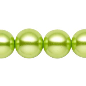 Bead, glass, opaque lime green, 15-16mm round. Sold per 15-1/2" to 16" strand.
