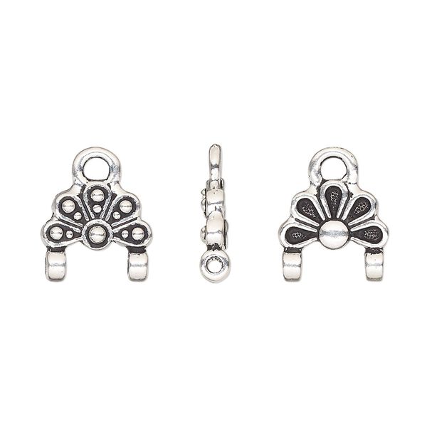 Link, TierraCast®, antique silver-plated pewter (tin-based alloy), 11.5x7mm double-sided oasis with 2 loops. Sold per pkg of 2. image number 0