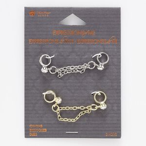 Component, silver- / gold-finished "pewter" (zinc-based alloy) / steel / glass, clear, 50mm round with 6.5mm hole. Sold per pkg of 2.