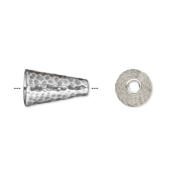 Cone, JBB Findings, antique silver-plated brass, 15.5x9mm hammered, fits 7.5mm bead. Sold individually. image number 0