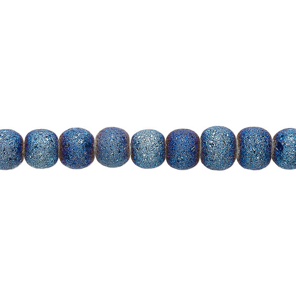 Bead, coated glass, opaque matte dark blue AB, 5-6mm uneven round. Sold per 15-1/2" to 16" strand. image number 0