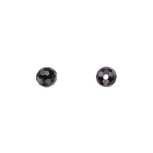 Bead, acrylic, opaque black, 6mm faceted round. Sold per 100-gram pkg, approximately 750 beads.