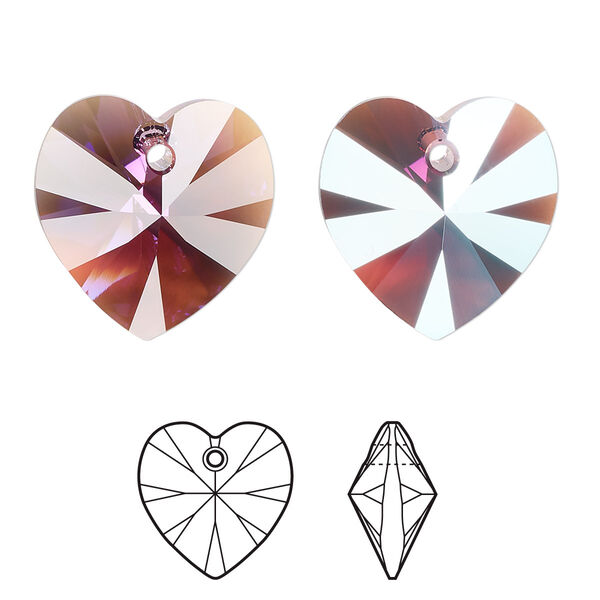 Drop 72pk amethyst shimmer, Swarovski® 18mm pendant heart 6228 image number 0