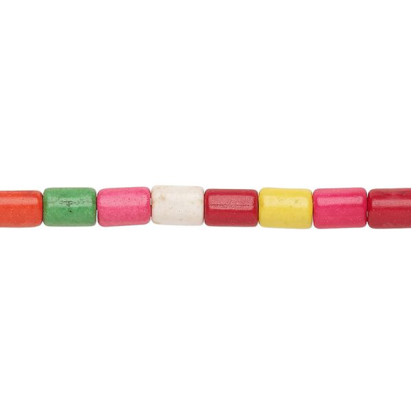 Bead, "howlite" (resin) (imitation), multicolored, 6x4mm-6x5mm round tube. Sold per 15-inch strand. image number 0