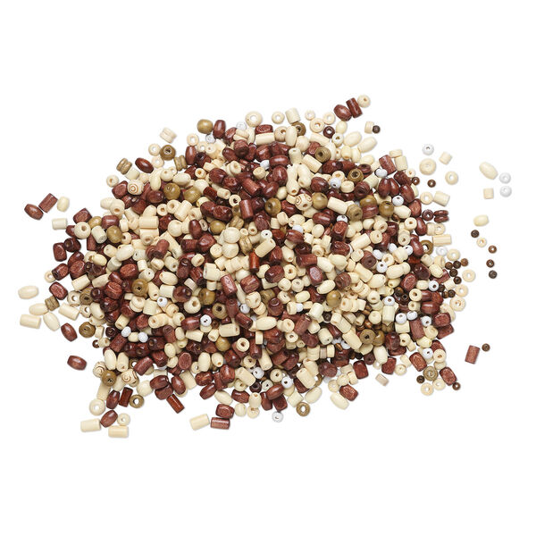 Bead mix, painted wood (dyed), mixed colors, 4-8mm mixed shape. Sold per 100-gram pkg, approximately 2,300 beads. image number 1