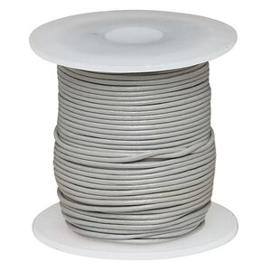 Cord, leather (dyed), grey, 0.5-0.8mm round. Sold per 25-yard spool.