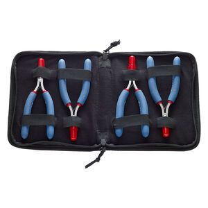 Pliers set, Tronex&reg;, 741 flat-nose / 731 round-nose / 711 chain-nose / 752 curved-nose, steel and rubber, red / blue / white, 6 to 6-1/2 inches with 7-3/4 x 6-1/2 x 1-inch case. Sold per 4-piece set.