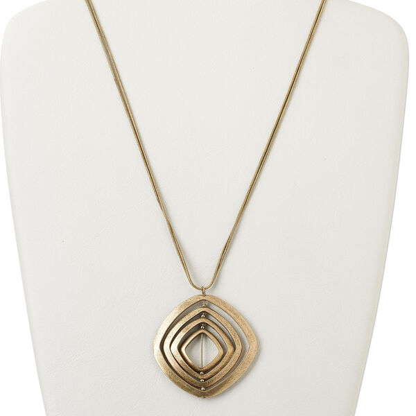 Necklace, antiqued brass-finished "pewter" (zinc-based alloy), steel and brass, 56x55mm graduated diamond, 24 inches with 4-inch extender chain and lobster claw clasp. Sold individually. image number 0