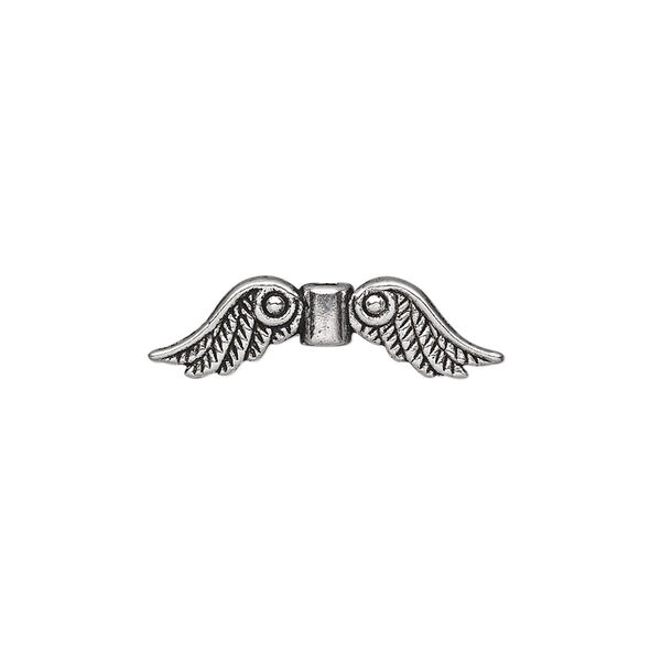 Bead, antique silver-plated "pewter" (zinc-based alloy), 23x6mm double-sided angel wings. Sold per pkg of 20. image number 0
