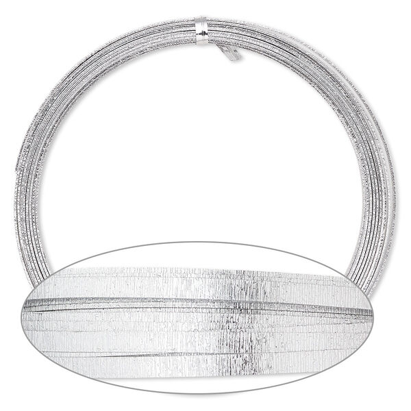 Wire, anodized aluminum, silver, 5x1mm double-sided flat with embossed wood grain pattern, 18 gauge. Sold per pkg of 18 feet. image number 0