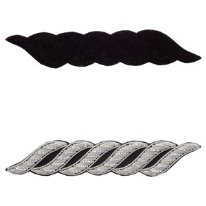 Sew-on component, velveteen and silver-finished copper French wire, black, 6 x 1 inch S-shape. Sold individually.