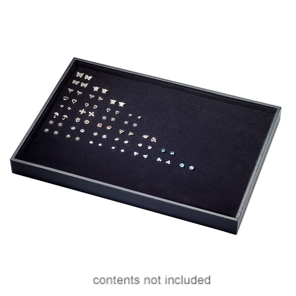 Display tray, earring, leatherette and velveteen, black, 13-3/4 x 1-1/4 x 9-1/2 inches with insert, holds up to 99 pairs. Sold individually. image number 0