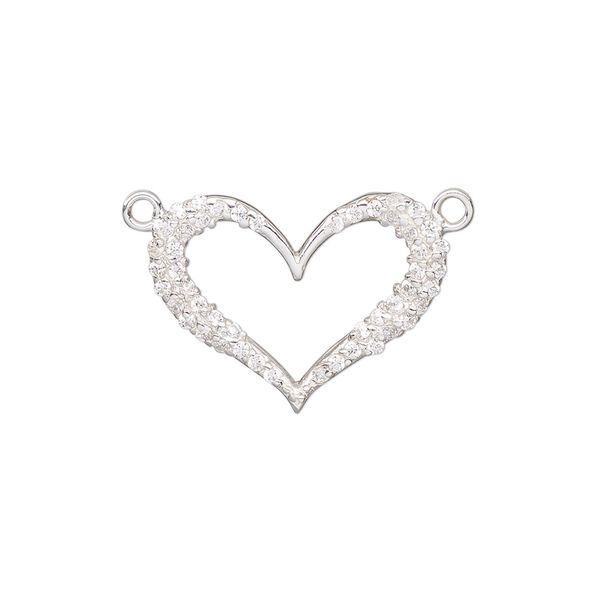 Link, sterling silver and cubic zirconia, clear, 22x16.5mm single-sided open heart. Sold individually. image number 0