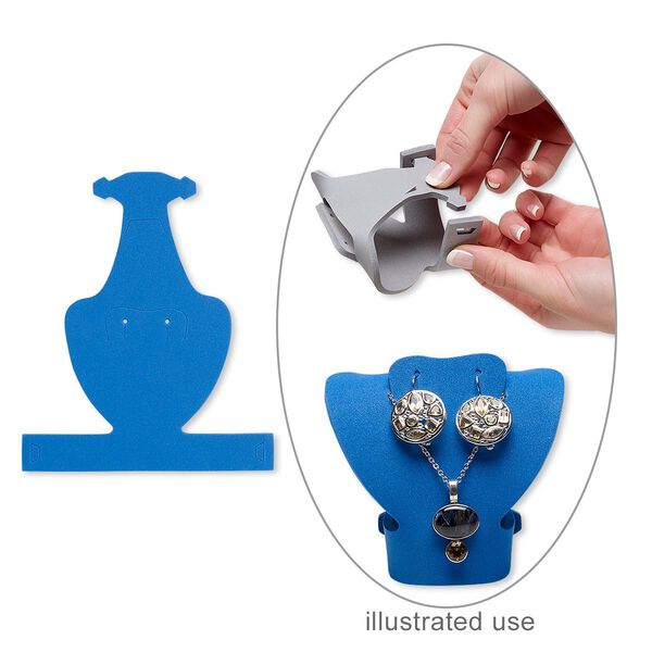 Display, foldable, necklace and earring, foam, blue, 3-1/2 x 4 x 2-1/4 inches assembled. Sold per pkg of 2. image number 0