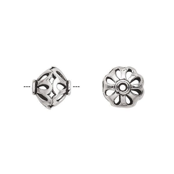 Bead, antiqued sterling silver, 11x10mm saucer with cutout design. Sold individually. image number 0